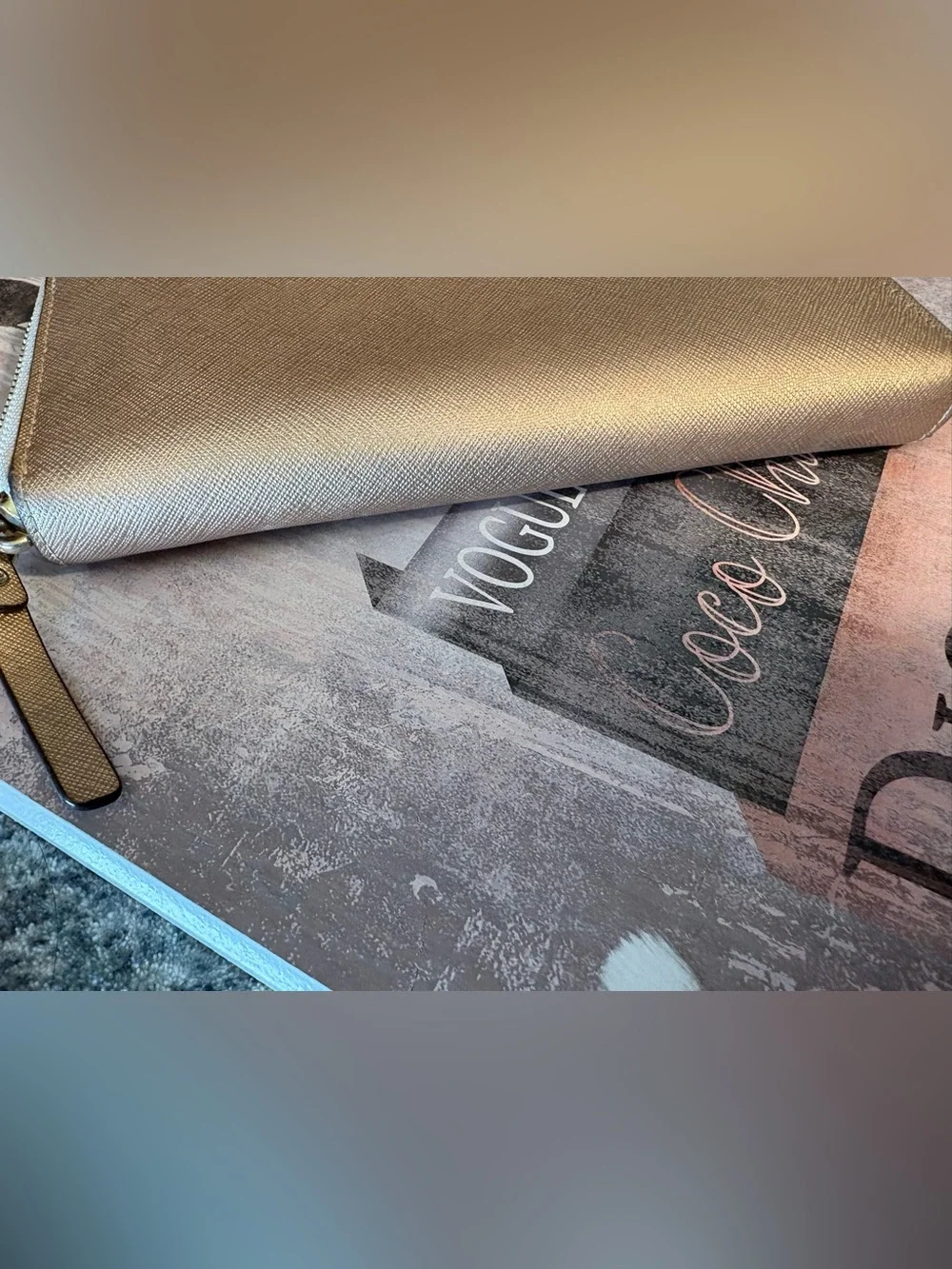 kate spade Metallic Rose Gold Zip Around Wallet with Wristlet